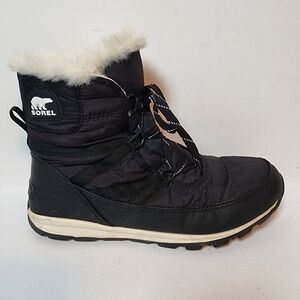 Sorel Whitney Short Lace women's black winter boots faux fur trim size 10